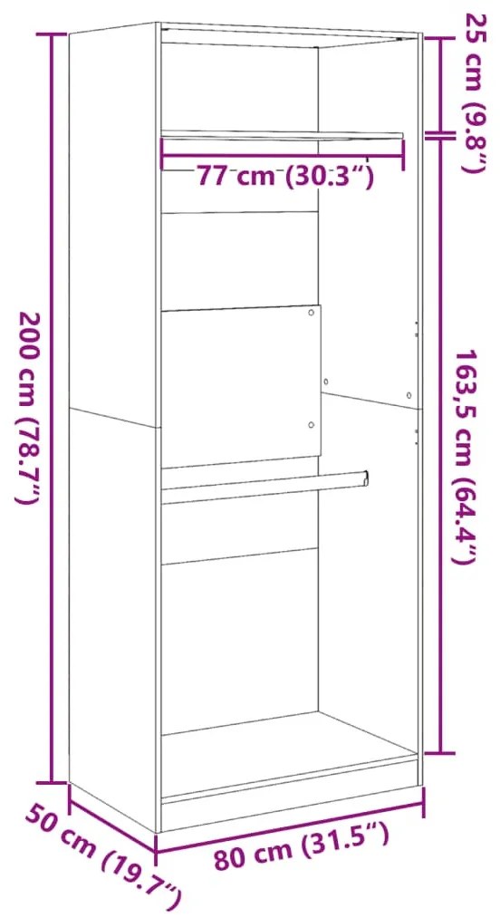 vidaXL kézműves tölgy színű szerelt fa ruhásszekrény 80 x 50 x 200 cm