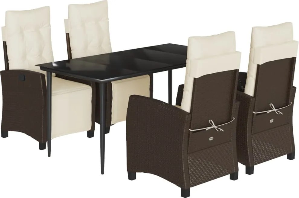 vidaXL 5-részes barna polyrattan kerti étkezőgarnitúra párnákkal