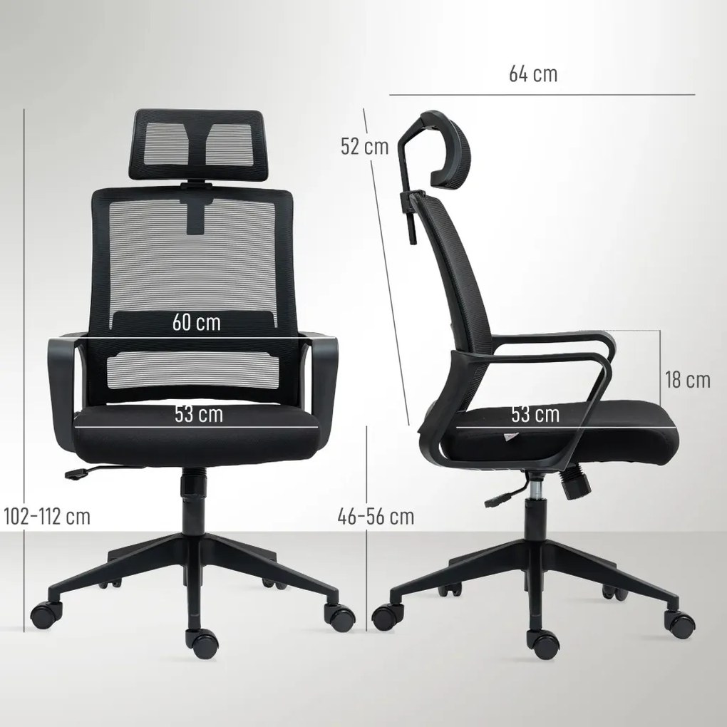 HOMCOM Ergonomikus irodai szék, forgószék, hálószövet fekete
