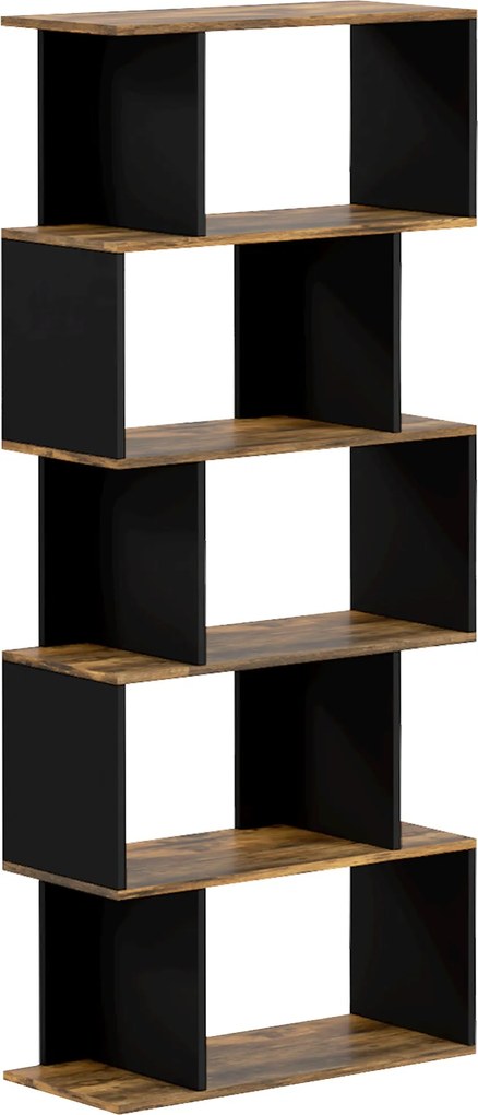 HOMCOM 5-Rétegű Könyvespolc, Modern Fa Könyvespolc 10 Nyitott Rekesszel Otthonra és Irodába, 70x29,5x163cm, Rusztikus Barna | Aosom