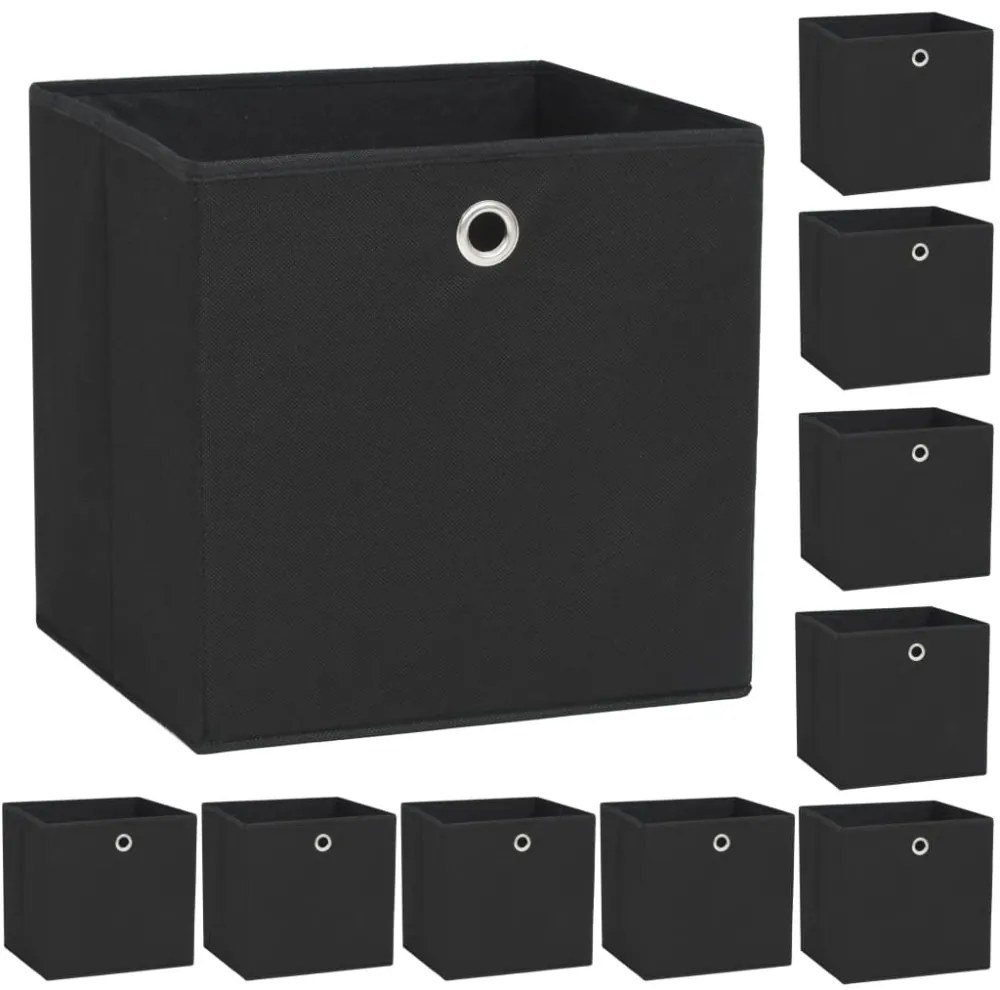 10 db fekete, nem szőtt tárolódoboz 32 x 32 x 32 cm