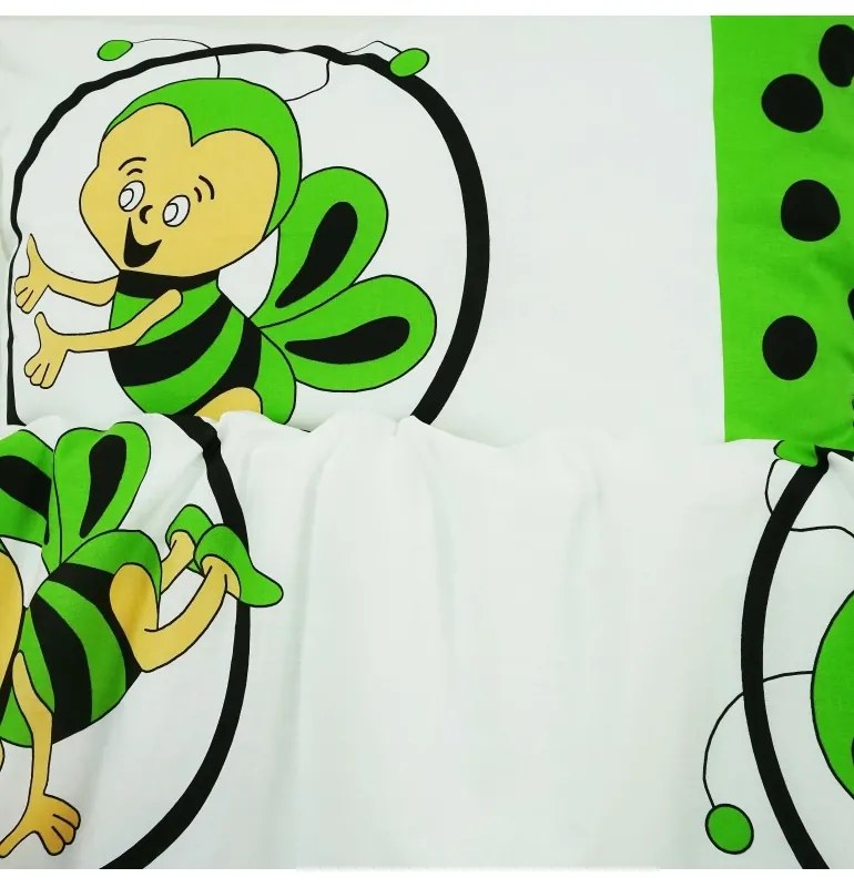 EMI zöld-fehér méhecskés pamut gyermek ágyneműhuzat, A standard egyszemélyes ágy szett tartalma: 1x 140x200 + 1x 70x90