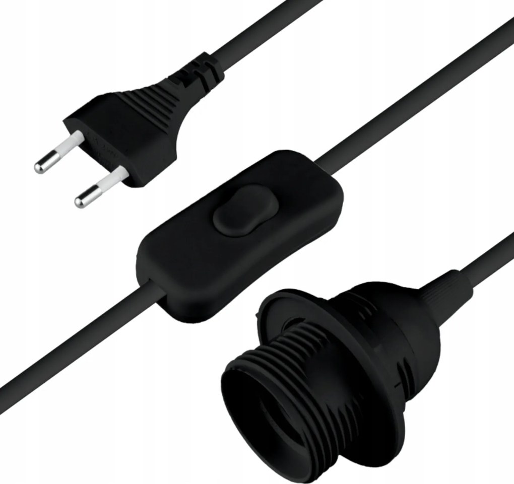 E27 foglalat 1,5m kábellel és kapcsolóval műanyag fekete lámpa