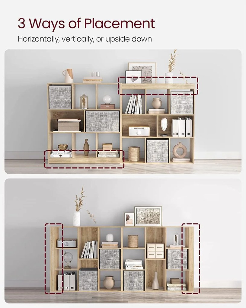 Könyvespolc, térelválasztó polc, 97,5 x 100 x 30 cm tölgy szín