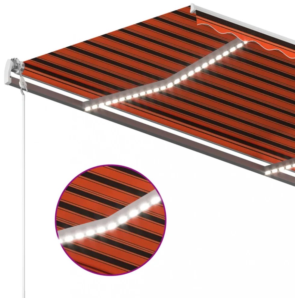 narancs és barna kézzel kihúzható LED-es napellenző 4x3 m