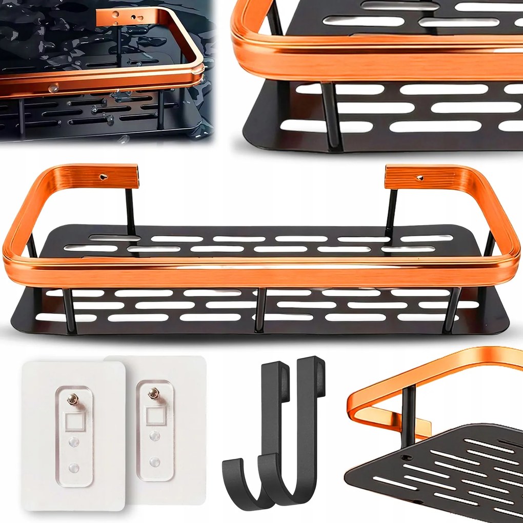 Fürdőszobai Polc Öntapadós Függő Loft Fali Zuhany Fém 30cm