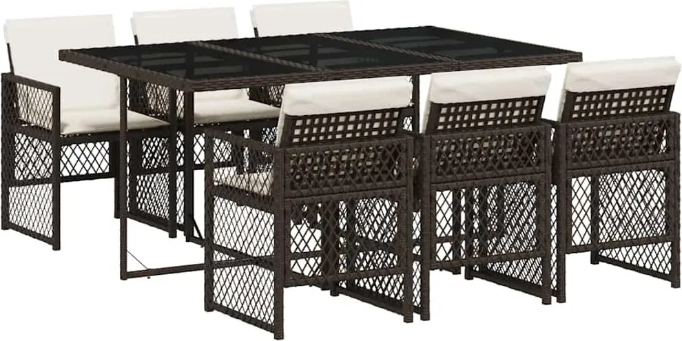 vidaXL 7 részes barna polyrattan kerti étkezőgarnitúra párnával
