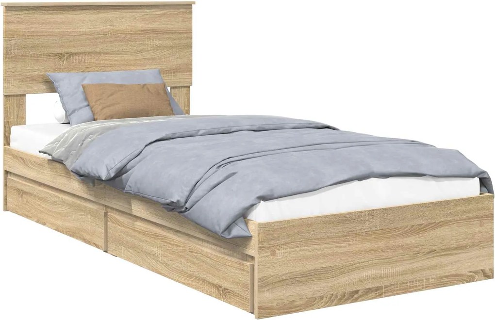 vidaXL Tárolós Ágy fejtámlával Sonoma tölgy 90 x 200 cm Faanyag