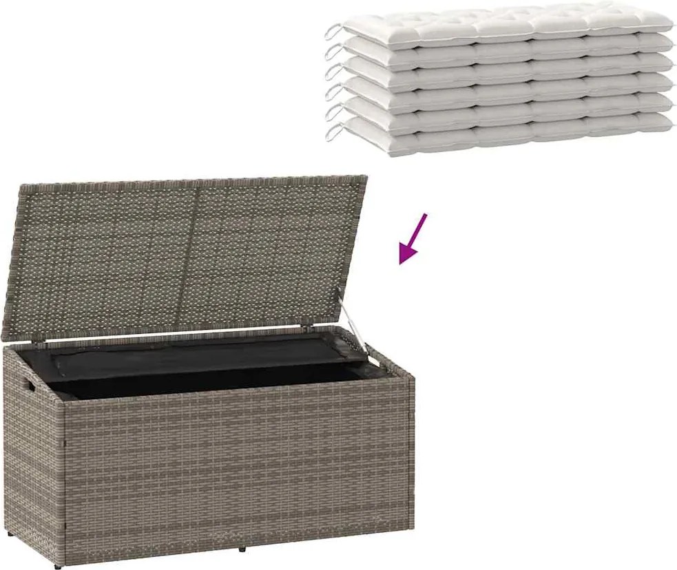 Szürke Polyrattan Kerti Tárolóláda 110 X 50 X 58 Cm