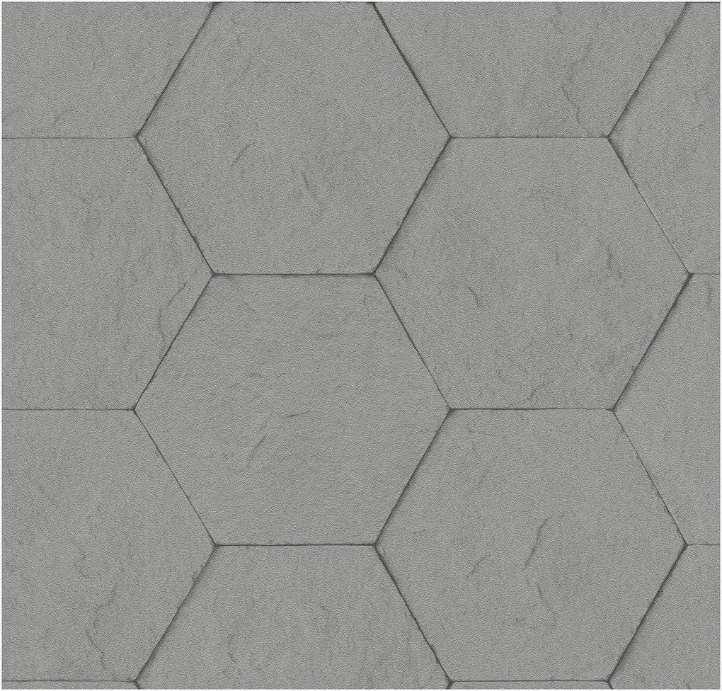 Vinyl tapéta falra szürke beton hexagon loft