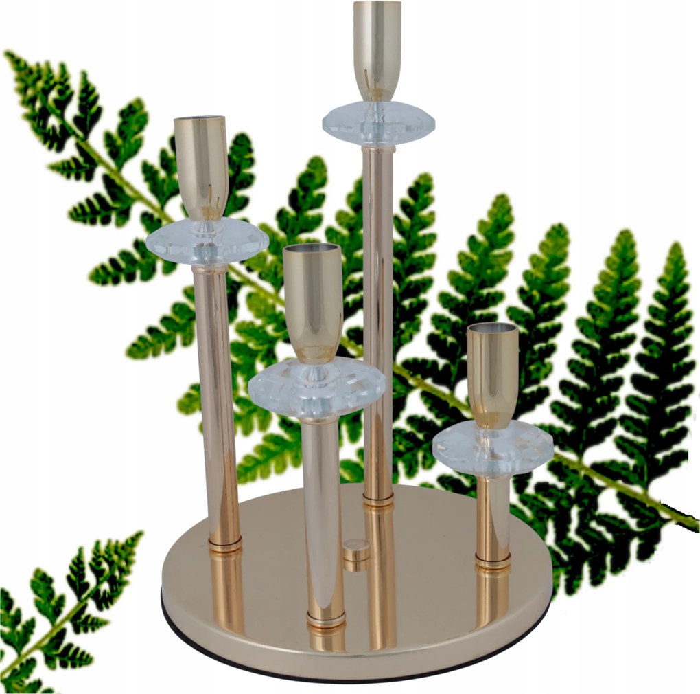 Dekorációs gyertyatartó 4 gyertyához Arany kristályokkal JX-162-G 29 x 20 cm