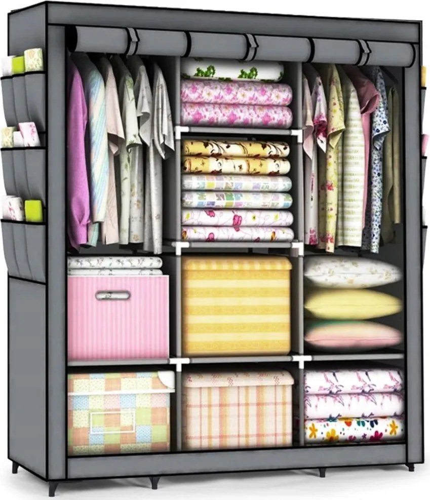 Textil Gardróbszekrény Ruhaakasztó Összecsukható Polcok