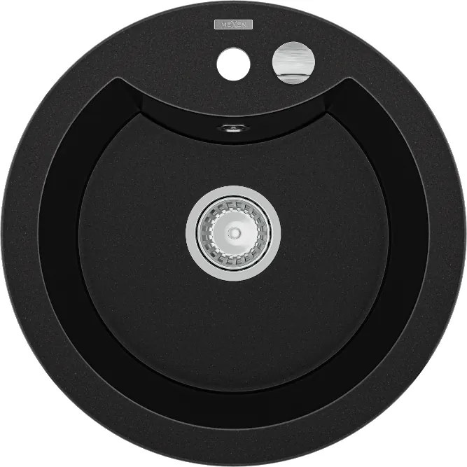 Mexen Diego gránit mosogató 1-medencés 488 x 480 mm, fekete, króm szifon - 6512481000-77