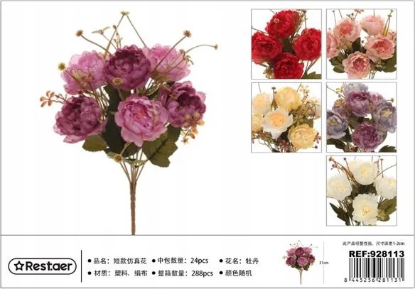 Mesterséges bazsarózsa csokor gyönyörű dekoráció a vázához