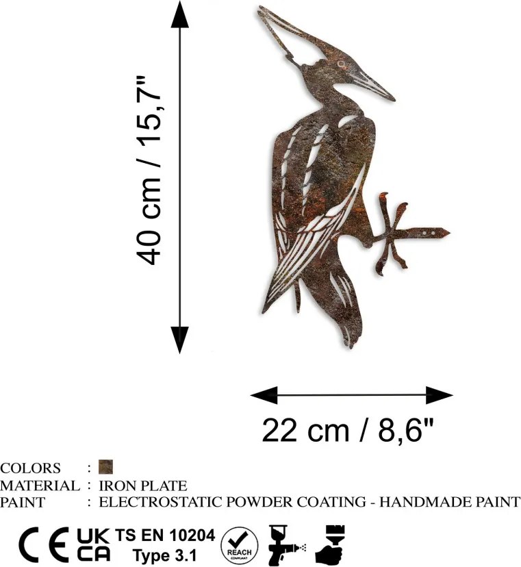Bird fém kerti dísztárgy, barna, 22×40 cm