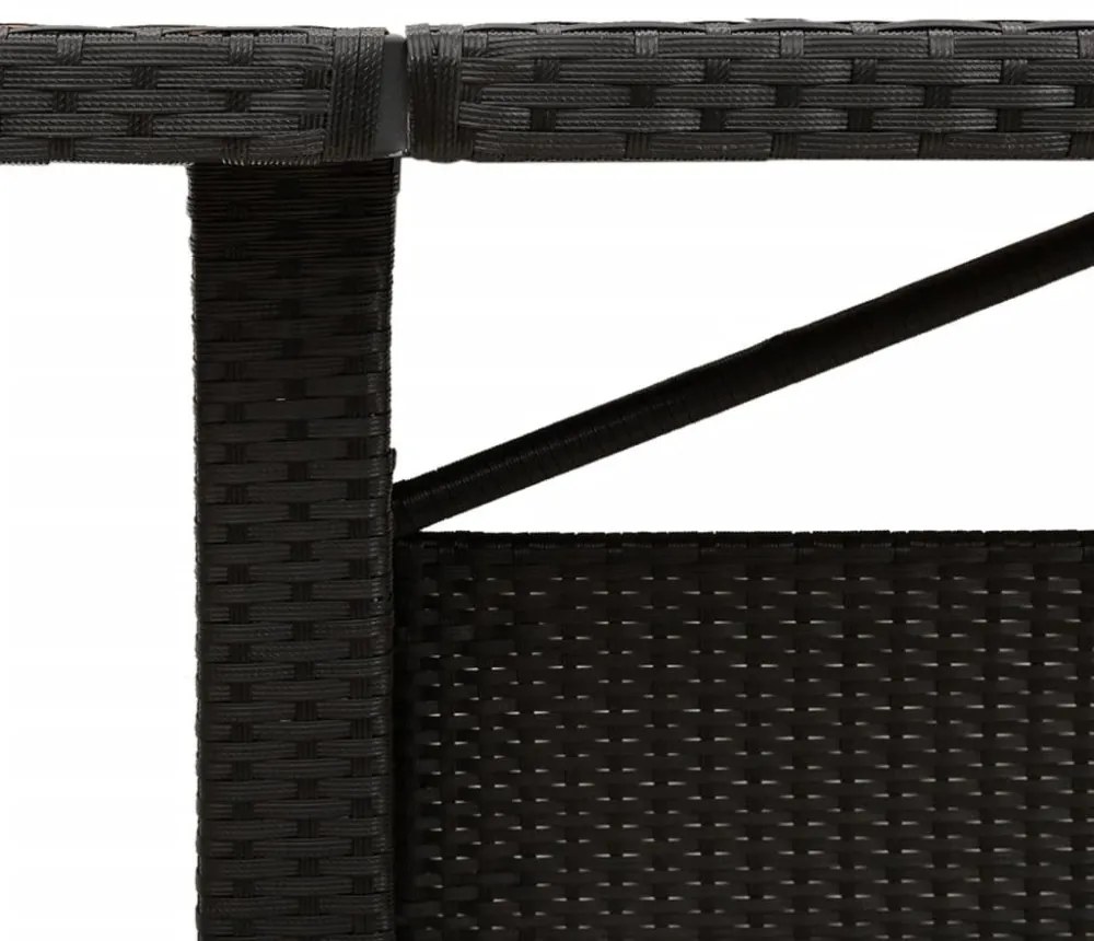 fekete polyrattan üveglapos kerti asztal 240 x 90 x 75 cm