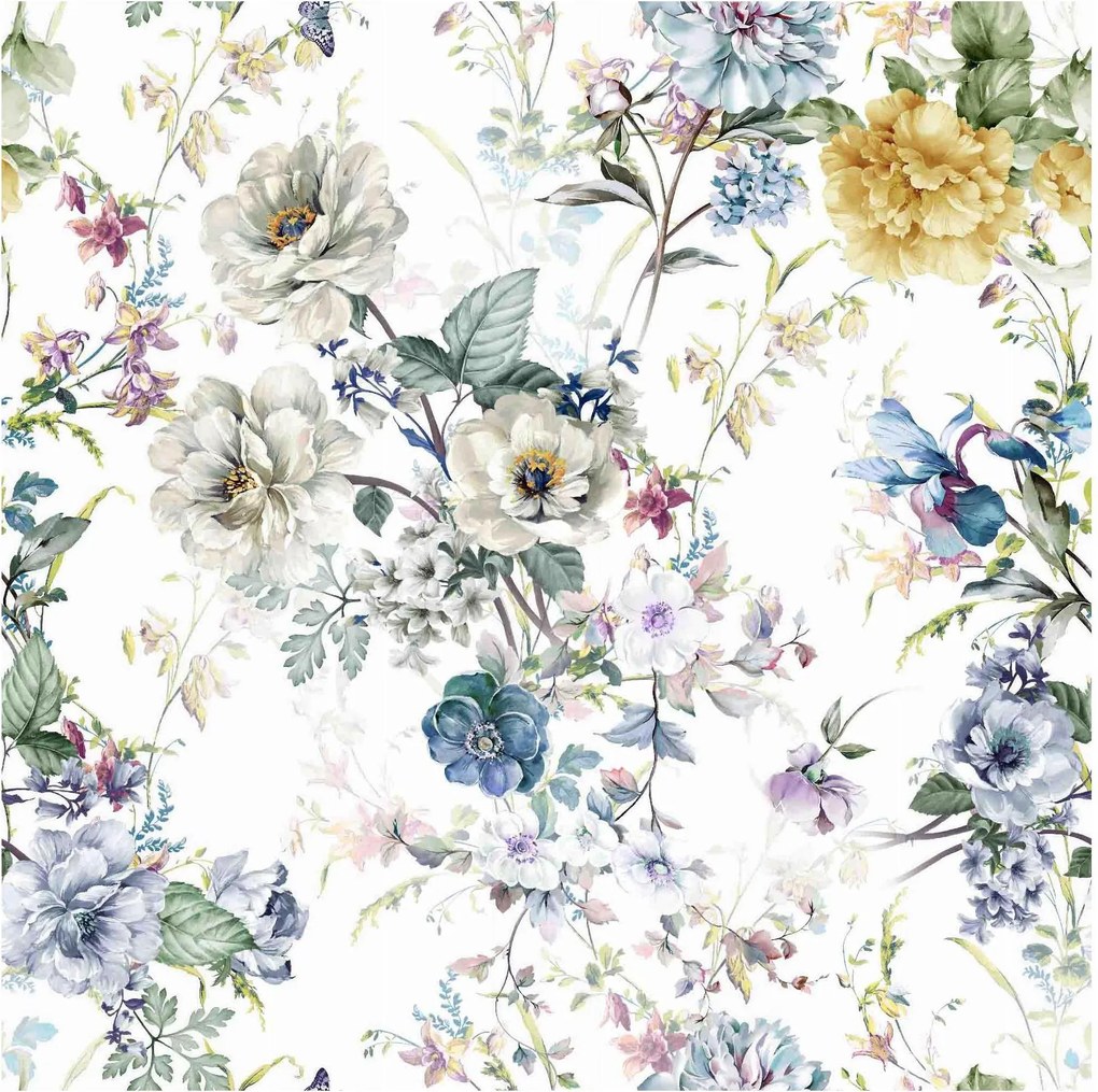 Függöny anyaga Méteres szövet Finom virágok fehér alapon 8210