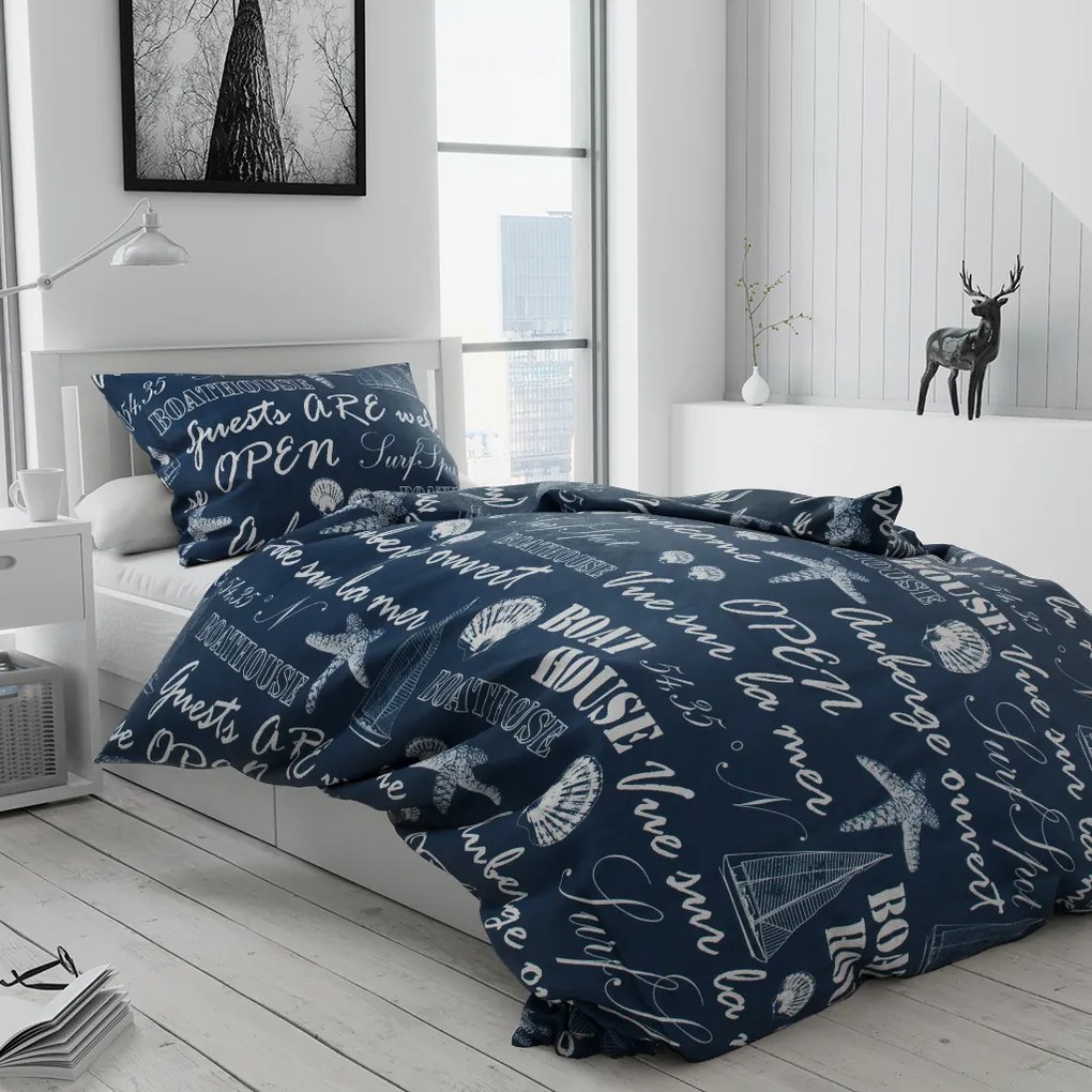 Boathouse kék pamut ágyneműhuzat Ágyneműhuzat mérete: 70x90 cm | 140x200 cm