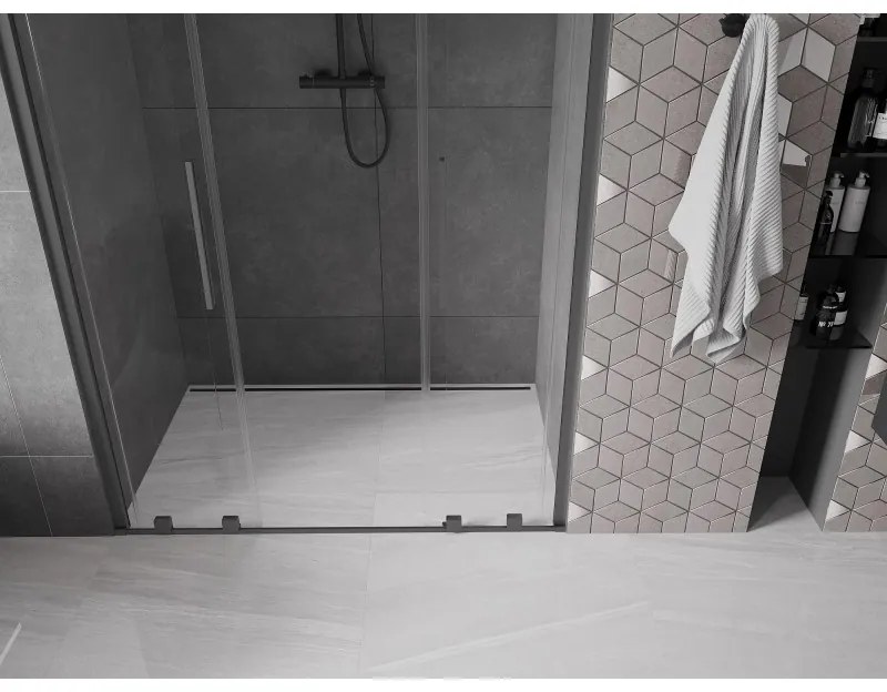 Mexen Velar Duo, tolózuhanyajtó nyitáshoz 160 cm, 8 mm átlátszó üveg, polírozott grafit, 871-160-000-02-95