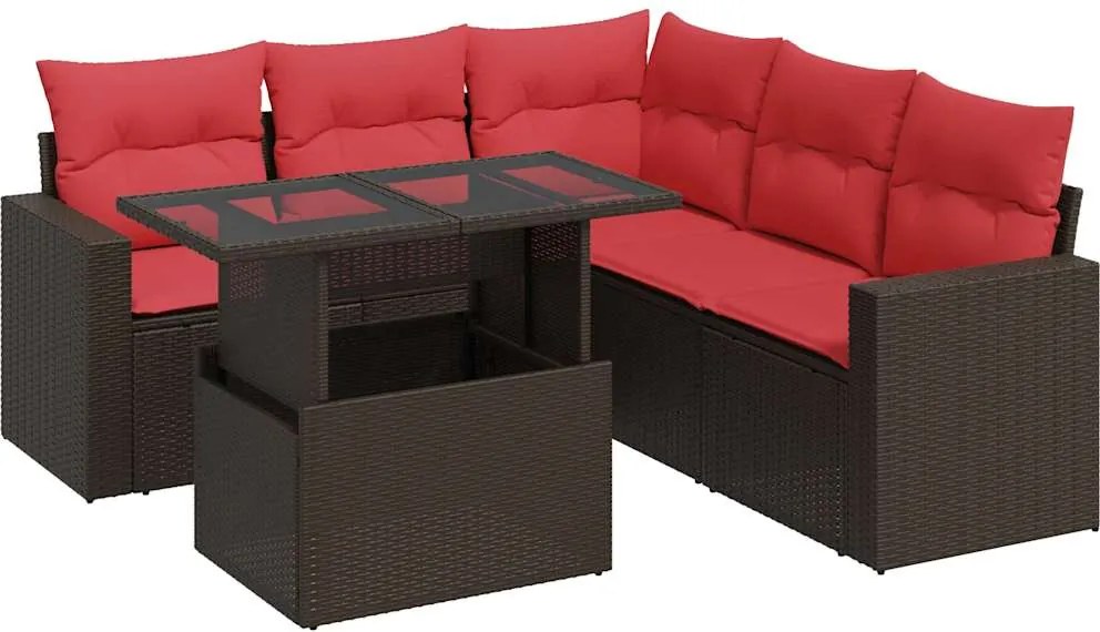 vidaXL 6 részes barna polyrattan akácfa kerti ülőgarnitúra párnával
