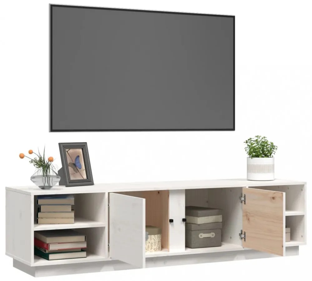 fehér tömör fenyőfa TV-szekrény 156 x 40 x 40 cm