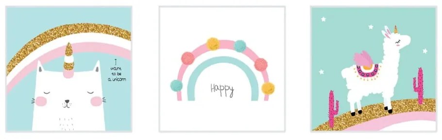 Gyerek kép készlet 3 db-os 30x30 cm White Happy – knor