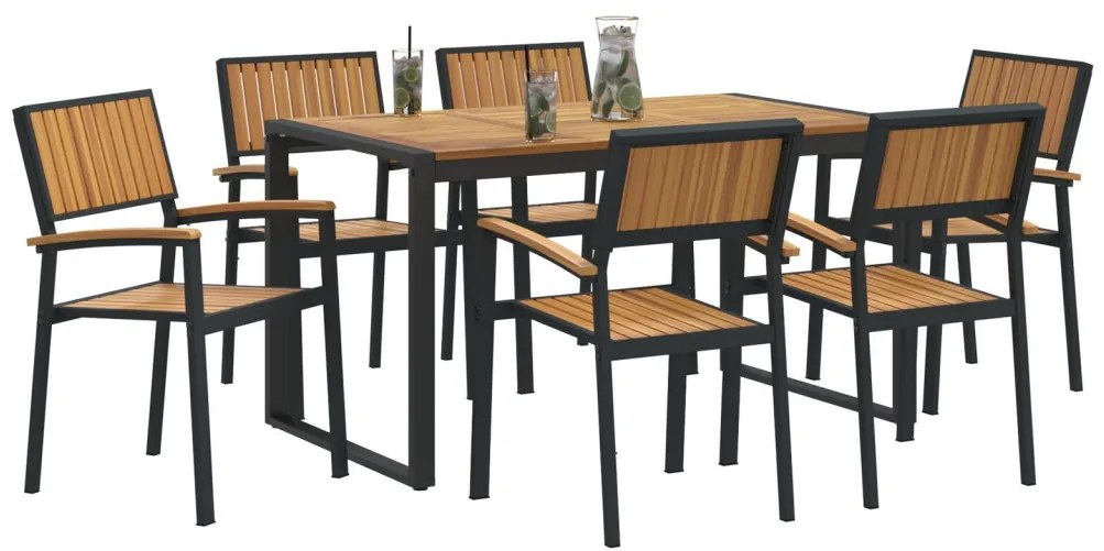 Kert étkező szett 7 pcs Fekete és barna 140 x 80 x 75 cm