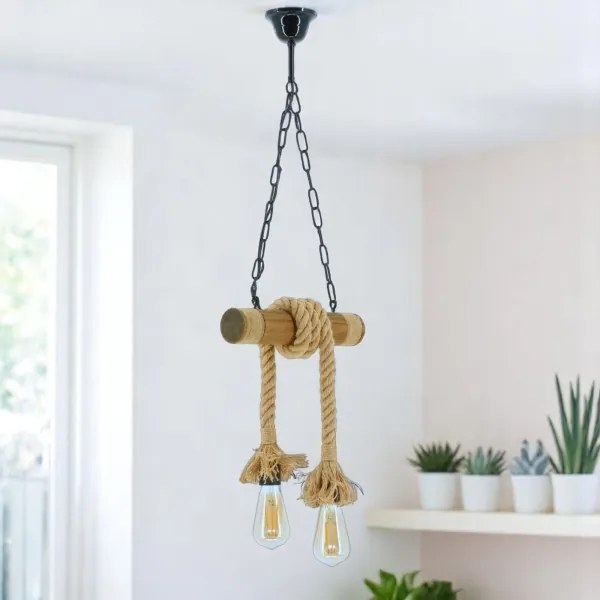 Brilagi - Csillár láncon KOS 2xE27/60W/230V bükkfa