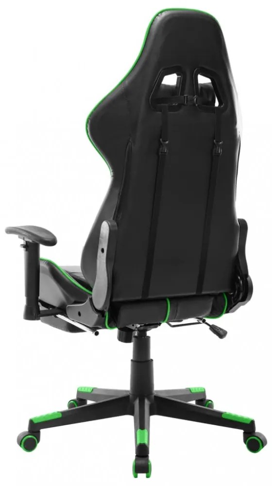 fekete és zöld műbőr gamer szék lábtámasszal
