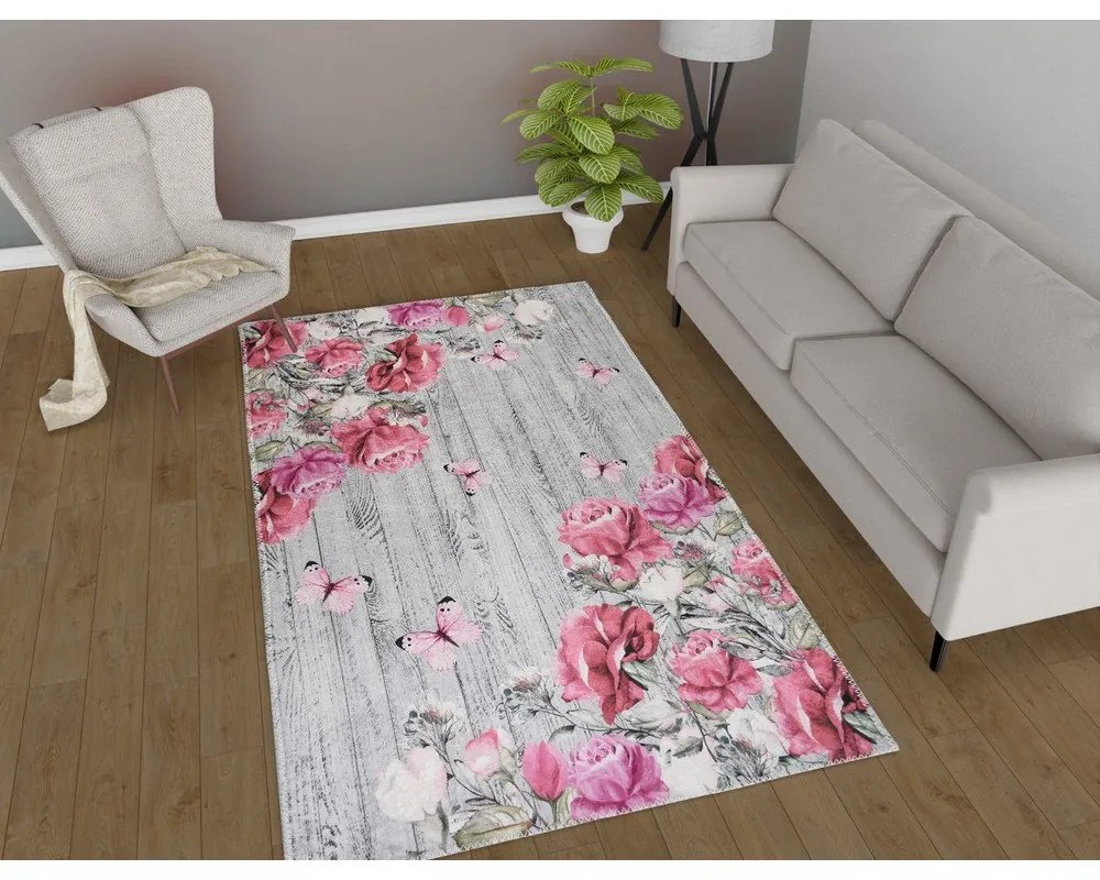 Rózsaszín-szürke mosható szőnyeg 80x150 cm Blooming Roses – Vitaus