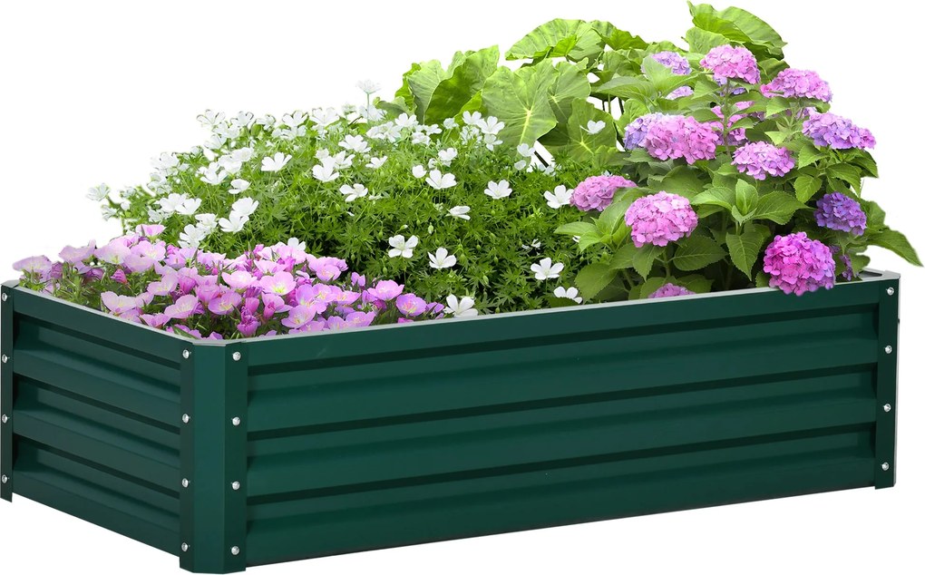 Outsunny Emelt Horganyzott Acél Virágtartó Városi Kert Növények, Virágok, Fűszernövények Növesztésére Kültéri Téglalap Formájú Virágtartó Nyitott Aljz