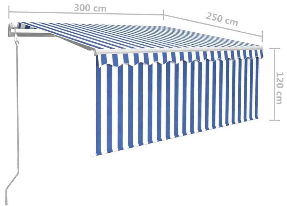 kék és fehér automata napellenző redőnnyel 3 x 2,5 m