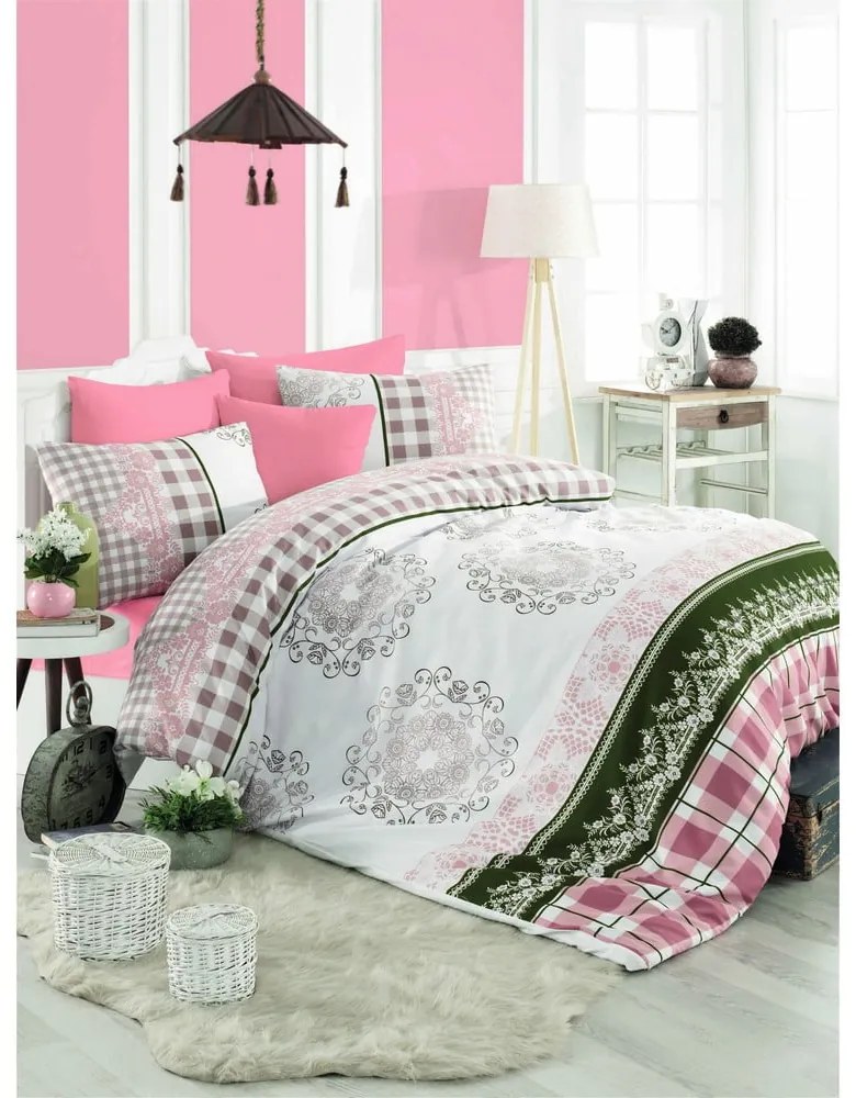 Fehér-rózsaszín egyszemélyes renforcé pamut ágyneműhuzat 140x200 cm Nazenin – Mijolnir