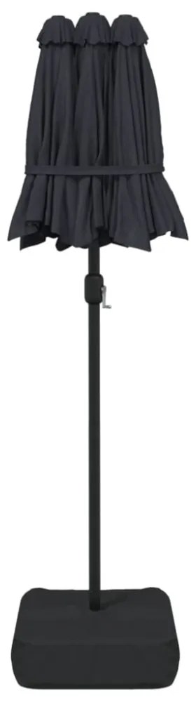 fekete dupla tetős napernyő LED-ekkel 316x240 cm