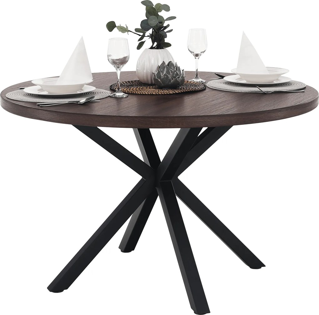 Étkezőasztal, sötét tölgy/fekete, átmérő 120 cm, MEDOR