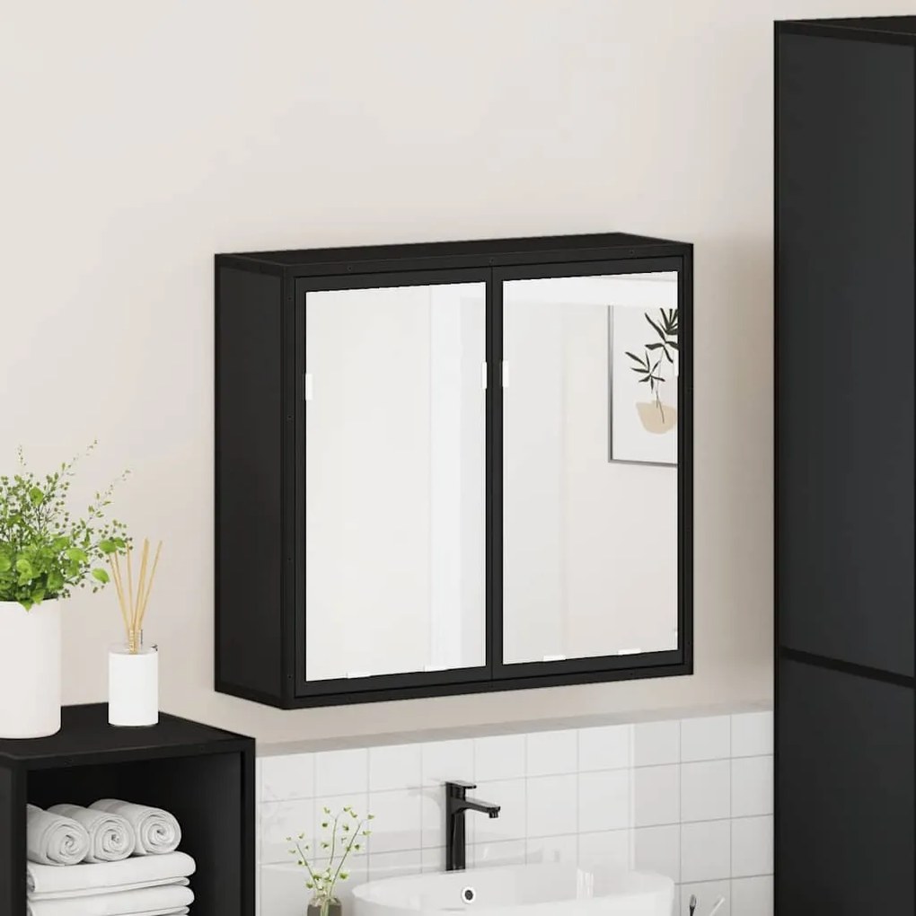 fekete szerelt fa fürdőszobai tükör 65x20x60 cm