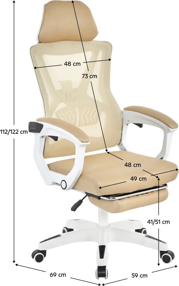 Irodai szék, bézs/fehér, teherbírás 150 kg, MALVIN