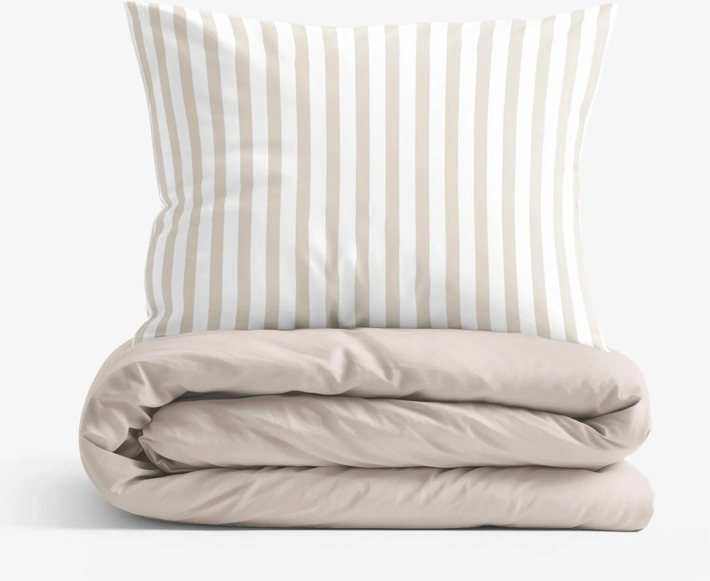 Goldea pamut ágyneműhuzat duo - latte csíkos, latte színű hátoldal 140 x 200 és 70 x 90 cm