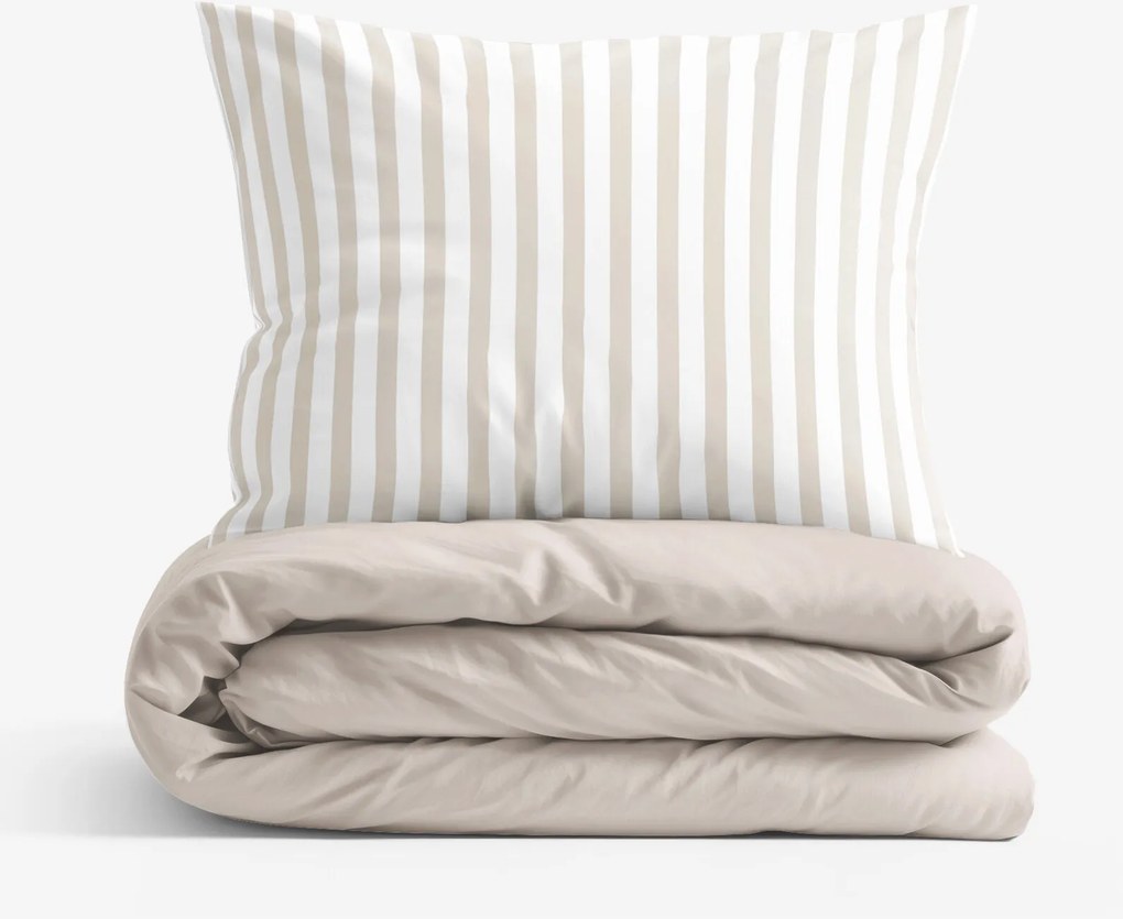 Goldea pamut ágyneműhuzat duo - latte csíkos, latte színű hátoldal 220 x 200 és 2db 70 x 90 cm