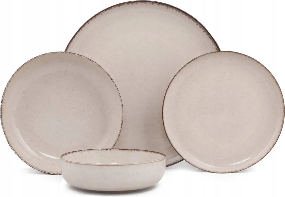 24 darabos fahéjas bézs porcelán tányérkészlet