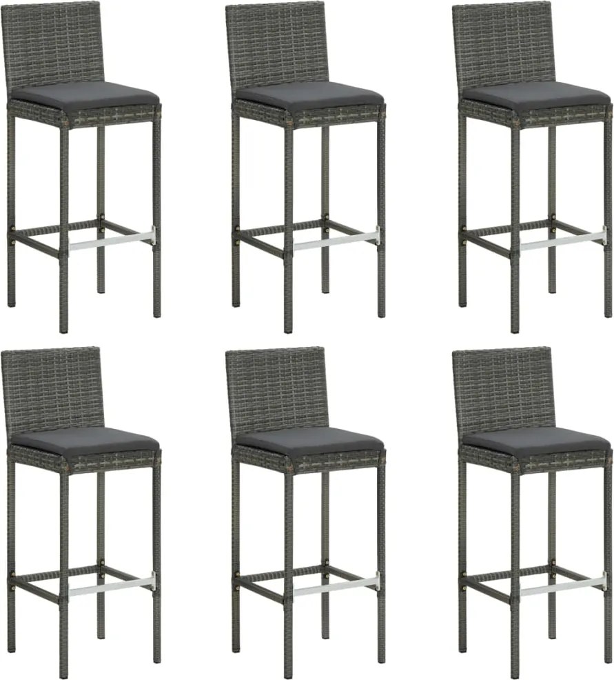 vidaXL 6 db szürke polyrattan bárszék párnákkal
