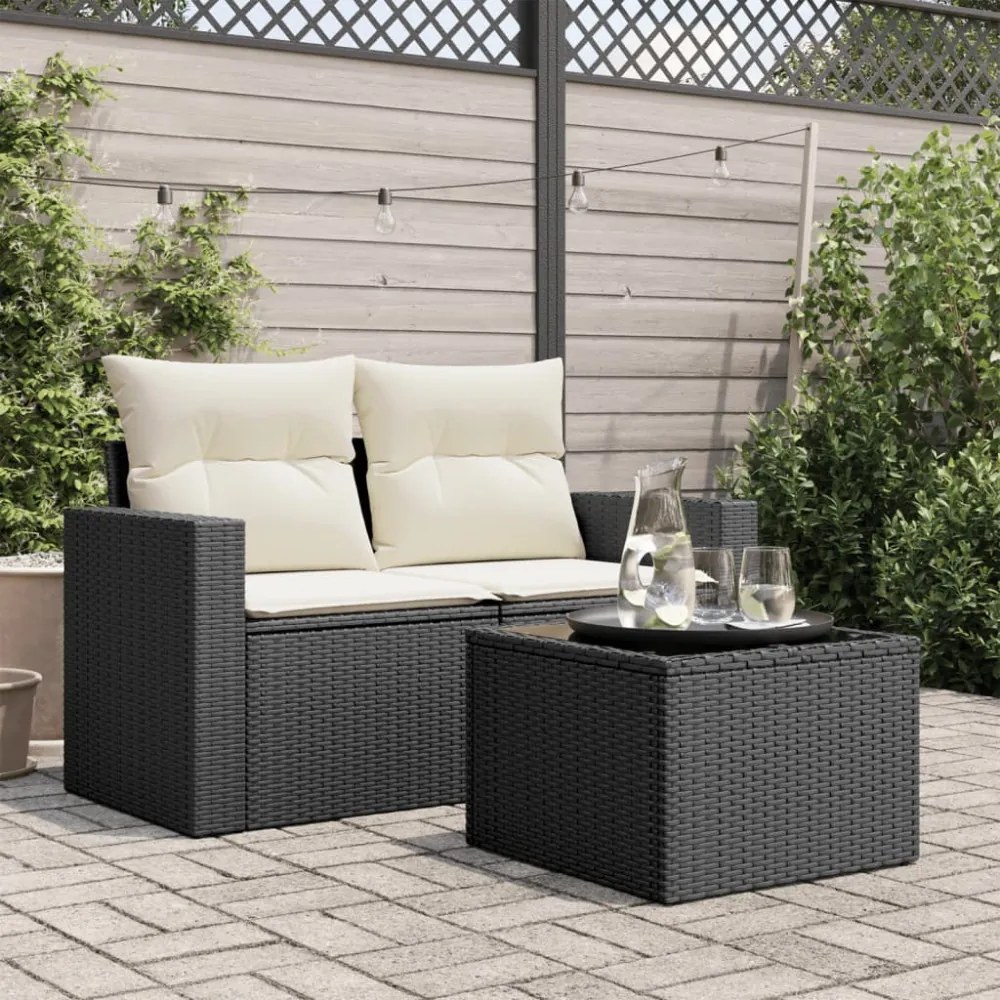 fekete polyrattan üveglapos kerti asztal 55 x 55 x 37 cm