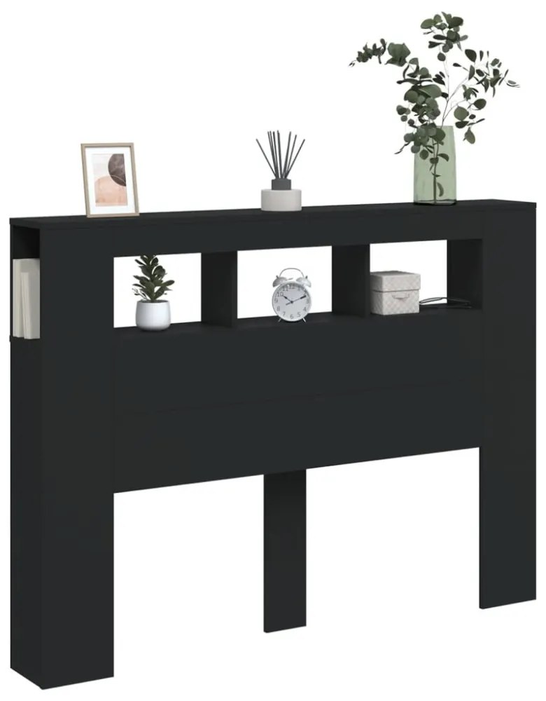 fekete szerelt fa LED-es fejtámla 140x18,5x103,5 cm