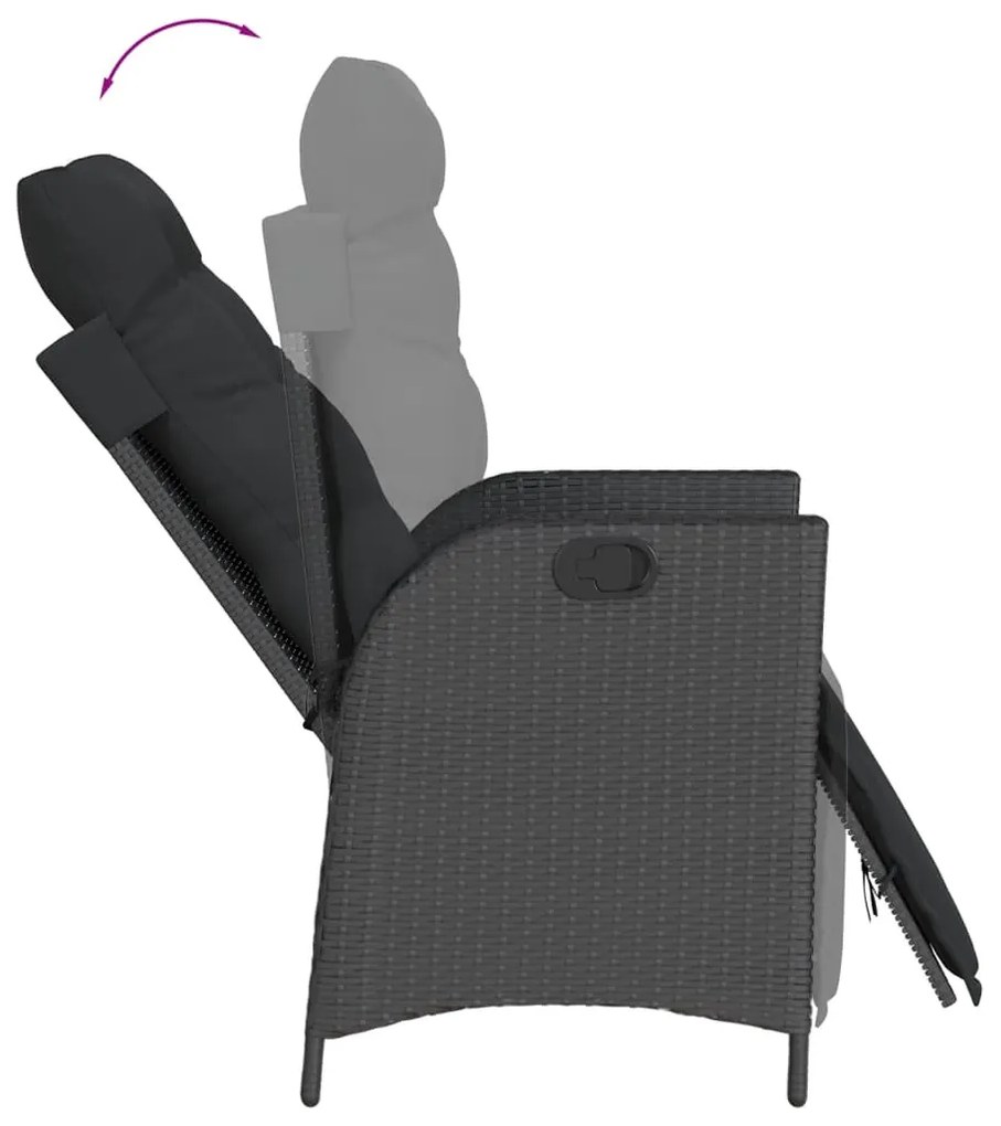 7 részes fekete polyrattan kerti étkezőgarnitúra párnával