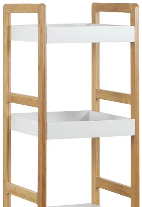 Dr-013-3 Három Részes Tároló Állvány Bambuszból Natúr Színben, Fehér Mdf Polcokkal. Teherbírás: 9 kg