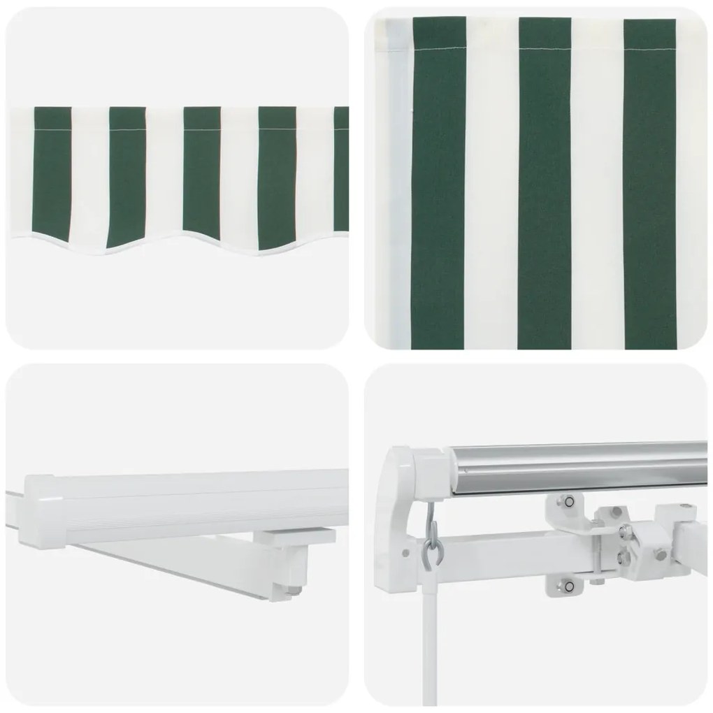 Kézi behúzható napellenző LED-del Zöld és Fehér 300x250 cm