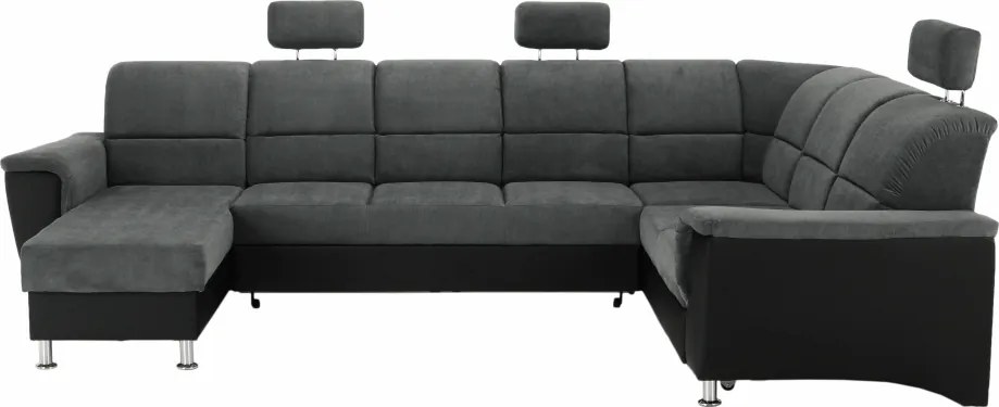 Ülőgarnitúra, műbőr fekete/szövet sötétszürke, jobbos, SANTIAGO U