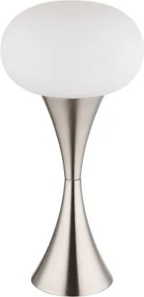 Globo 21027N Asztali lámpa, fém nikkel matt, fehér üveg, kábel PVC fekete, billenőkapcsoló a kábelen, ø: 180mm, M: 369mm, kábel hossza 1500mm, 1x E14 25W 230V izzó nélkül