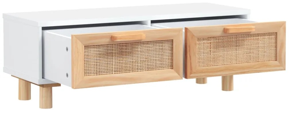 Fehér szerelt fa és tömör fenyőfa dohányzóasztal 80x40x30 cm