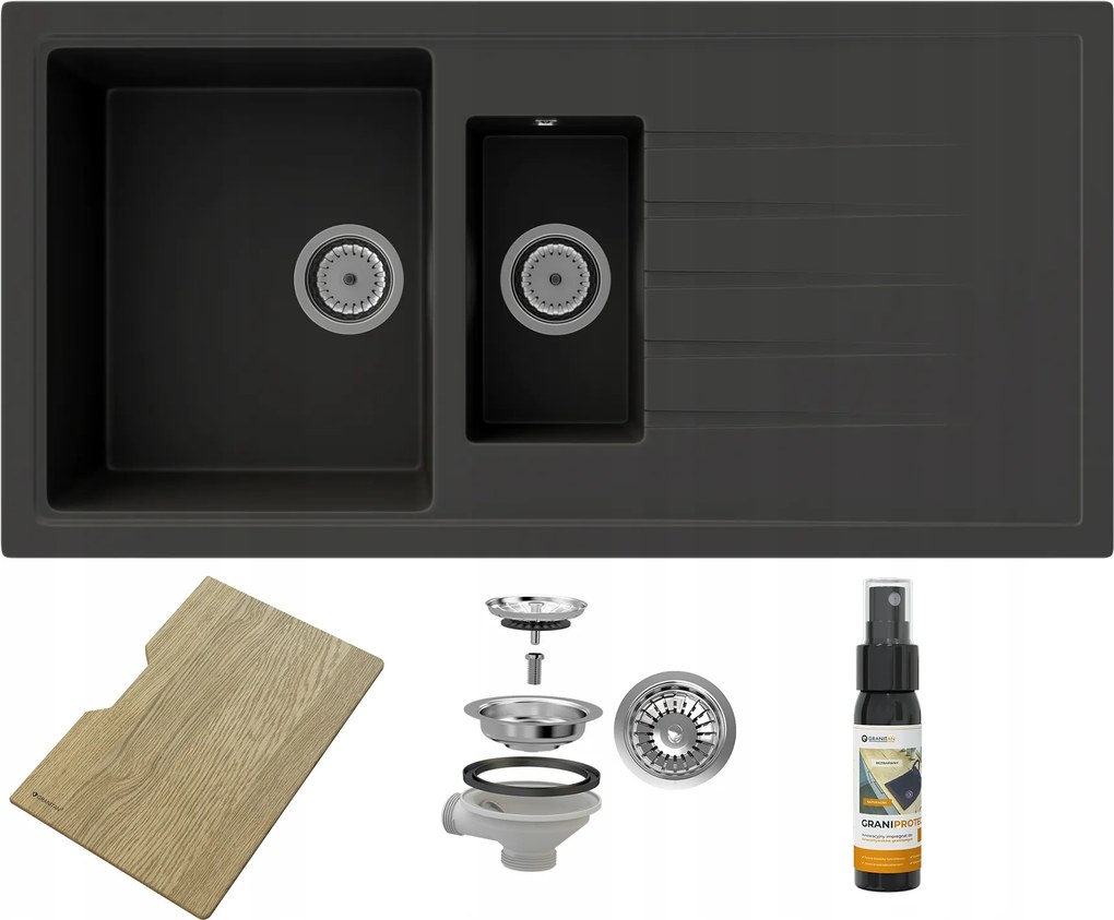 Gránit Mosogató 1,5K Tölgy Deszka Solaris Kamrához